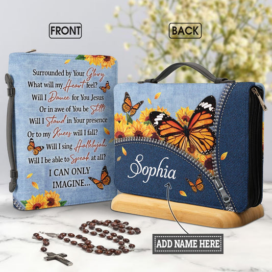 I Can Only Imagine Butterfly Sunflower Denim Style Personalized Bible Case - Jesus Bible Cover