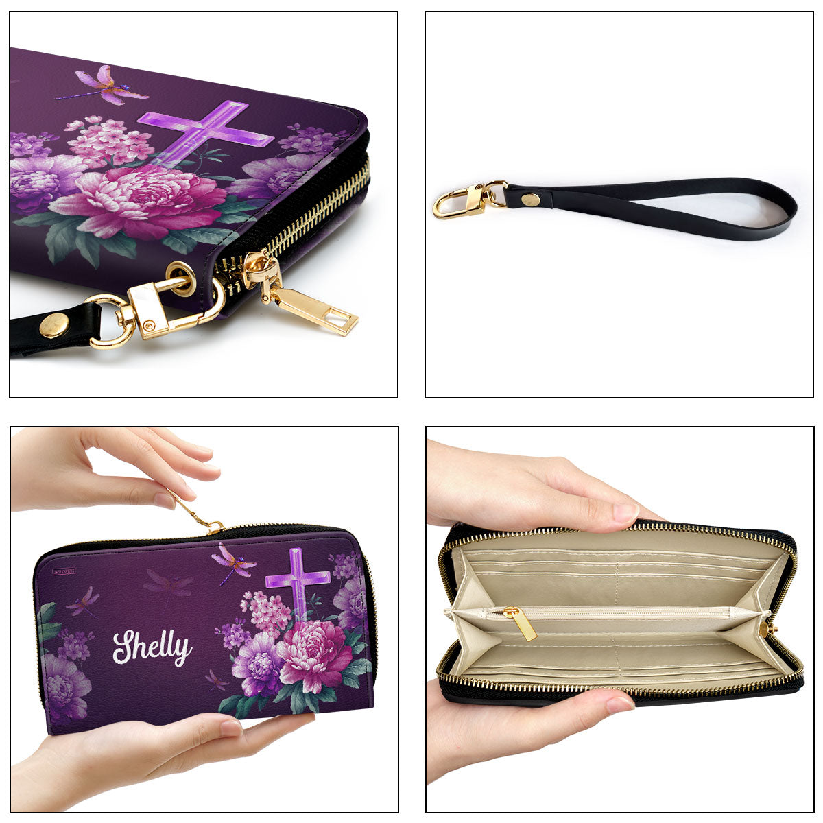 I Will Bless The Lord At All Times Psalm 341 Personalized Flower Leather Clutch Purse - Christian Gifts For Religious Women