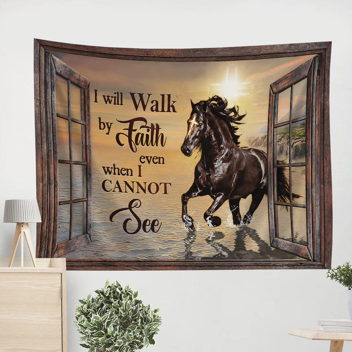 I Will Walk By Faith Horse Tapestry - Bible Verse Tapestry