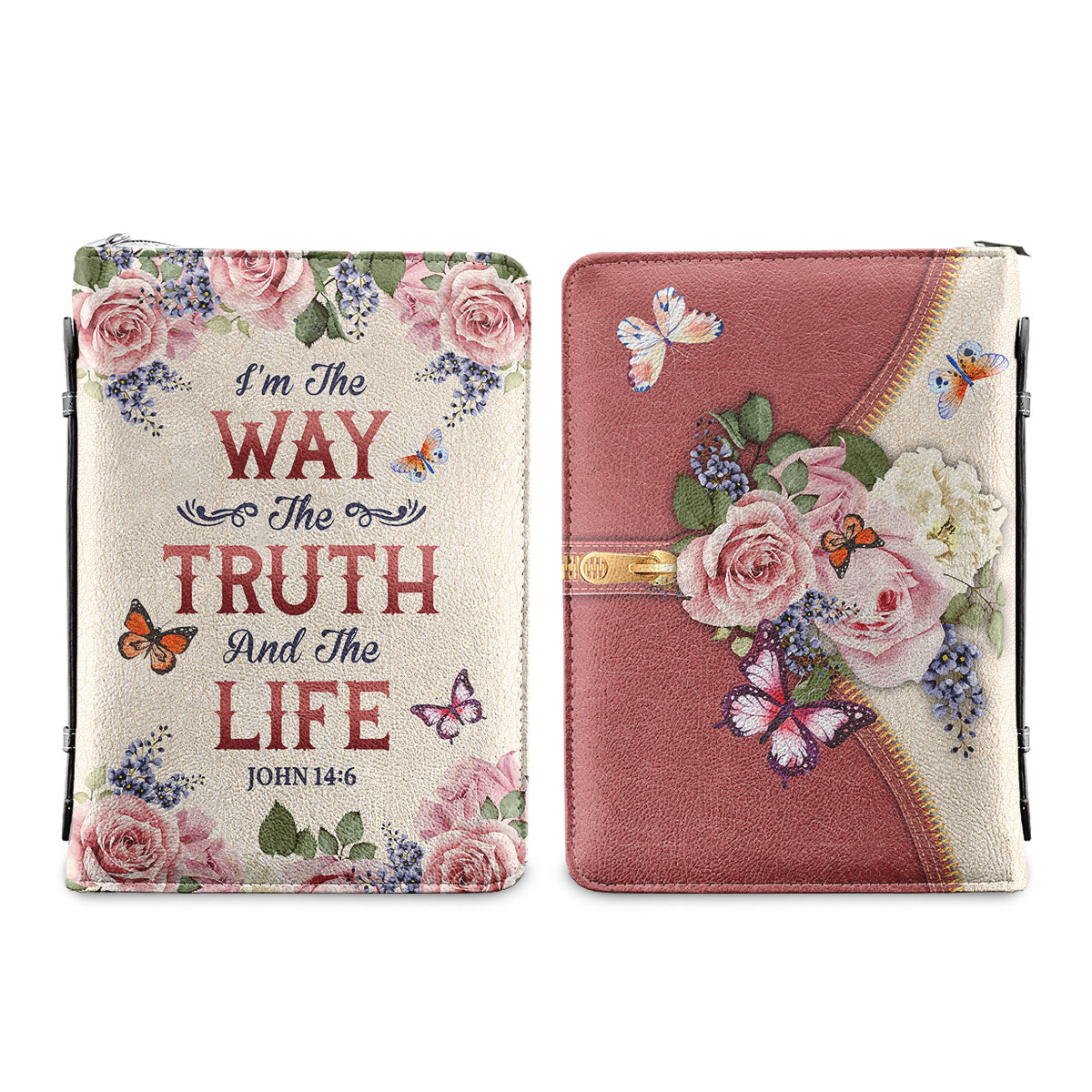 Im The Way The Truth And The Life John 14 6 Rose Butterfly Personalized Bible Case - Jesus Bible Cover
