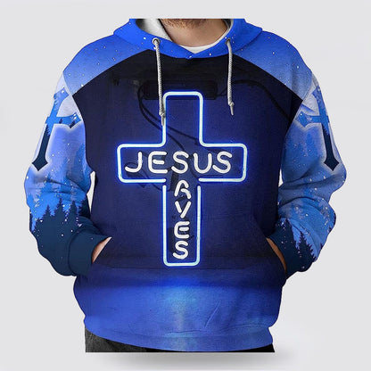 Jesus Save The Lion Blue 3d Hoodies For Women Men - Christian Apparel Hoodies