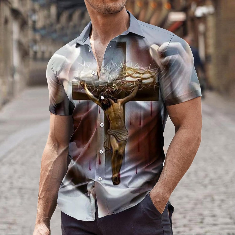 Jesus Crown On The Cross Christian Hawaiian Shirt - Hawaiian Beach Shirts for Men Women