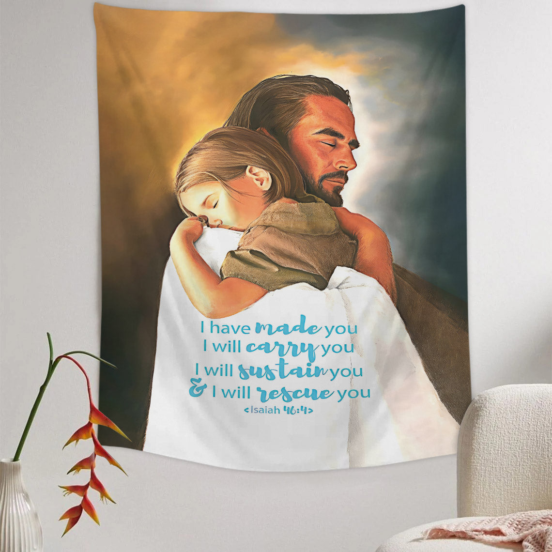 Jesus Hug Baby I Have Made You Religious Tapestries - Christian Wall Tapestry Decor