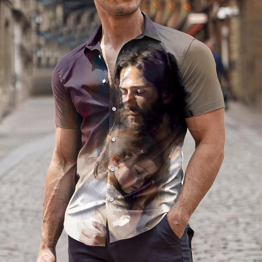 Jesus Hugging A Child Christian Hawaiian Shirt - Hawaiian Beach Shirts for Men Women