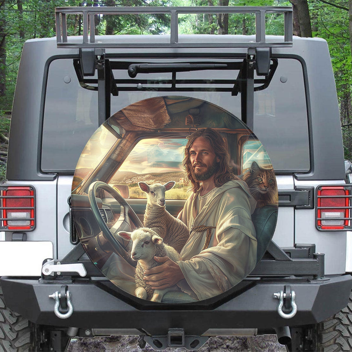 Jesus Lamb Of God Cat Spare Tire Cover - Christian Tire Cover