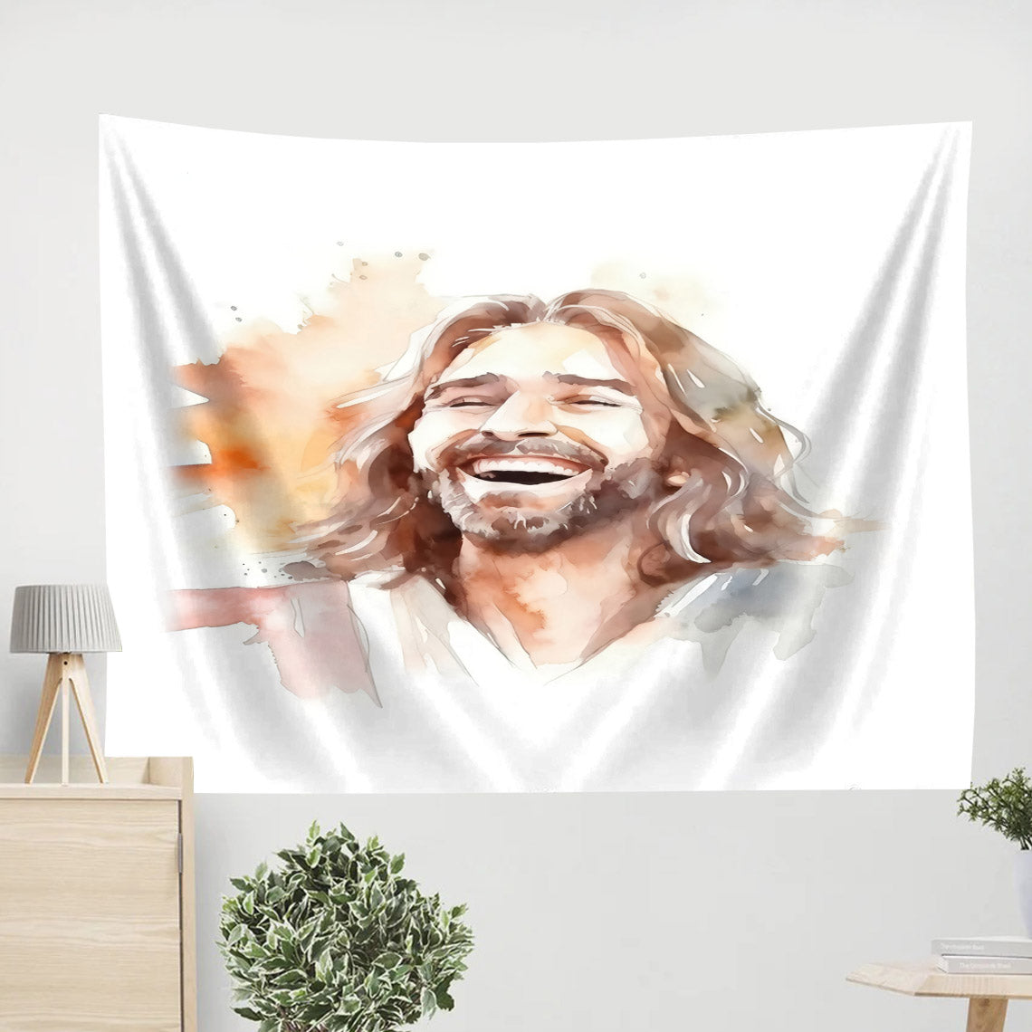Jesus Laughing Tapestry - Christian Tapestry Wall Hanging