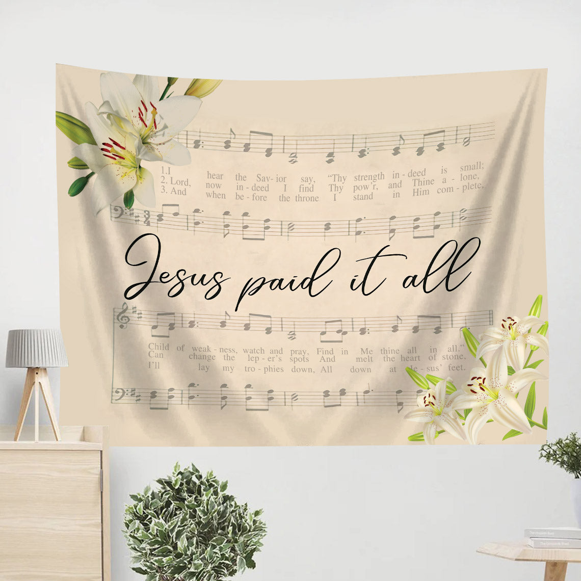 Jesus Paid It All Sheet Music Tapestry - Christian Wall Tapestries