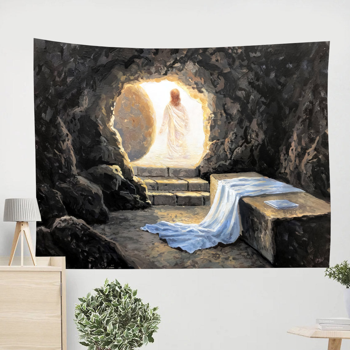 Jesus Walking Out From The Tomb Tapestry - Christian Tapestry Wall Hanging