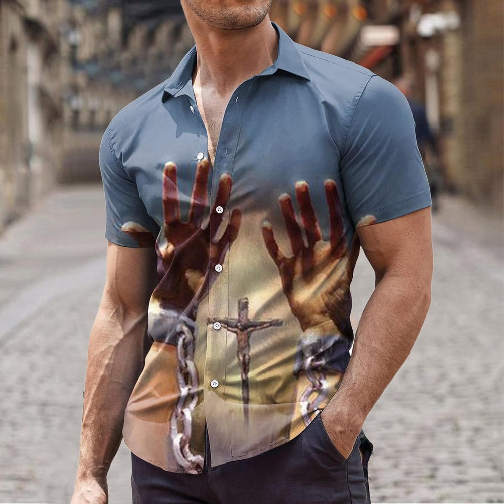 Jesus's Hand On The Cross Christian Hawaiian Shirt - Hawaiian Beach Shirts for Men Women