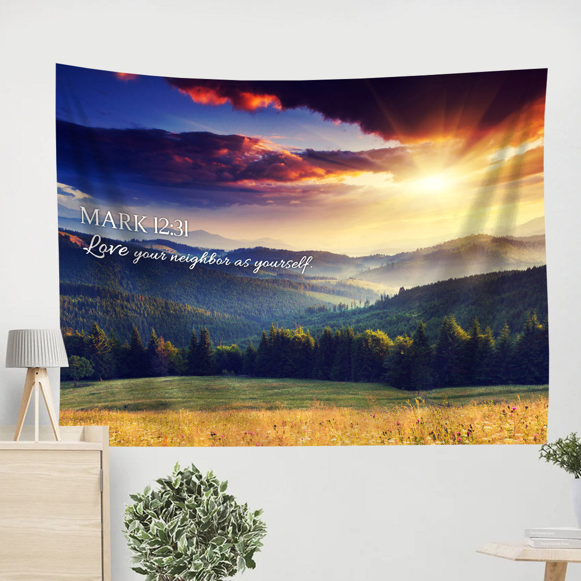 Mark 12 31 Love Your Neighbor As Yourself Tapestry - Christian Tapestry Wall Hanging