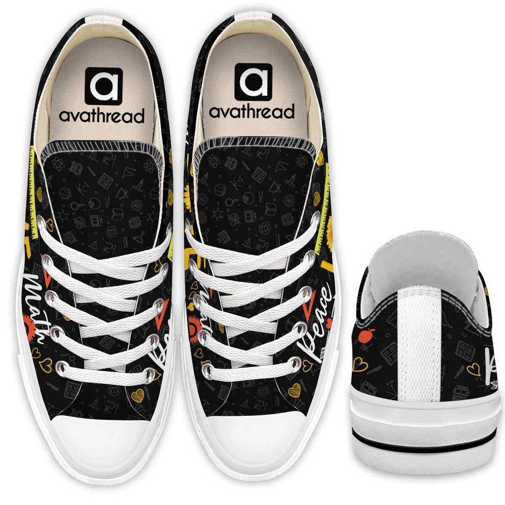 Math Teacher Sunflower Peace Love Math Low Top Shoes, Teacher Shoes, Low Top Sneakers