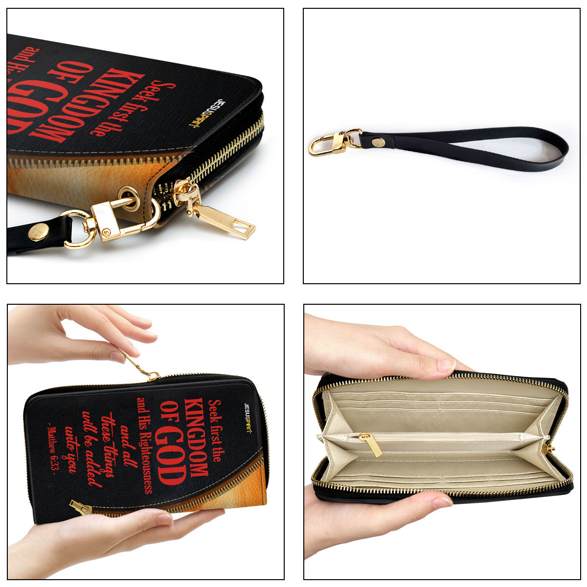 Matthew 633 Kingdom Of God Christian Personalized Leather Clutch Purse - Christian Gifts For Religious Women