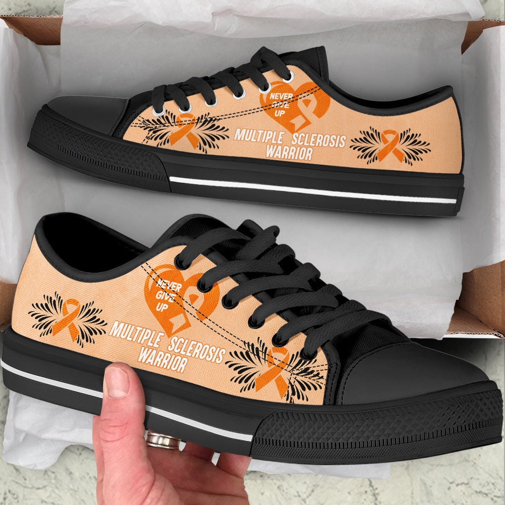 Never Give Up Multiple Sclerosis Shoes Warrior Low Top Shoes , Low Top Sneaker, Low Top Canvas Shoes