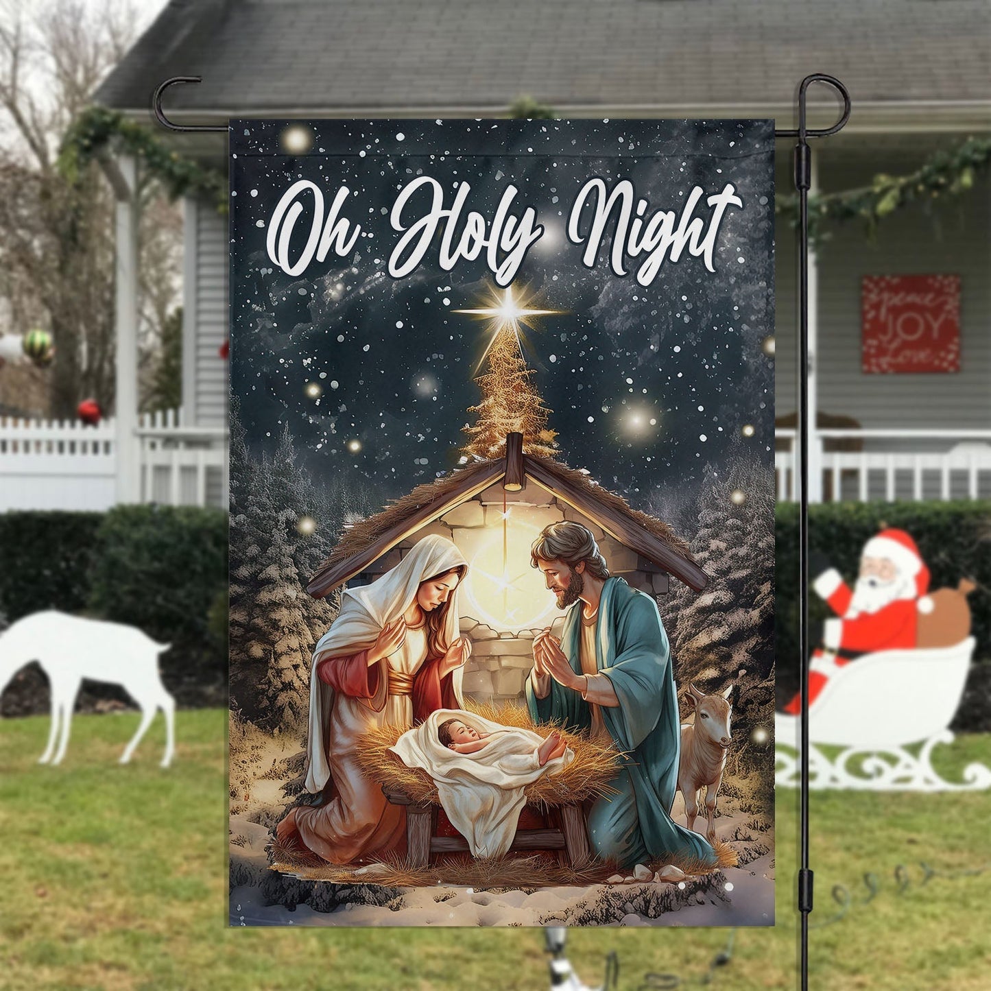 Oh Holy Night A Celebration Of God's Love Christmas Nativity Christians Xmas Garden Flag - Christian House Flag