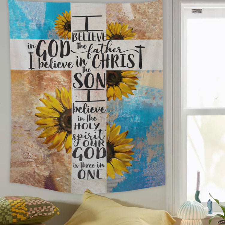 Our God Is Three In One Sunflower Tapestry - Christian Tapestry - Bible Verse Tapestry