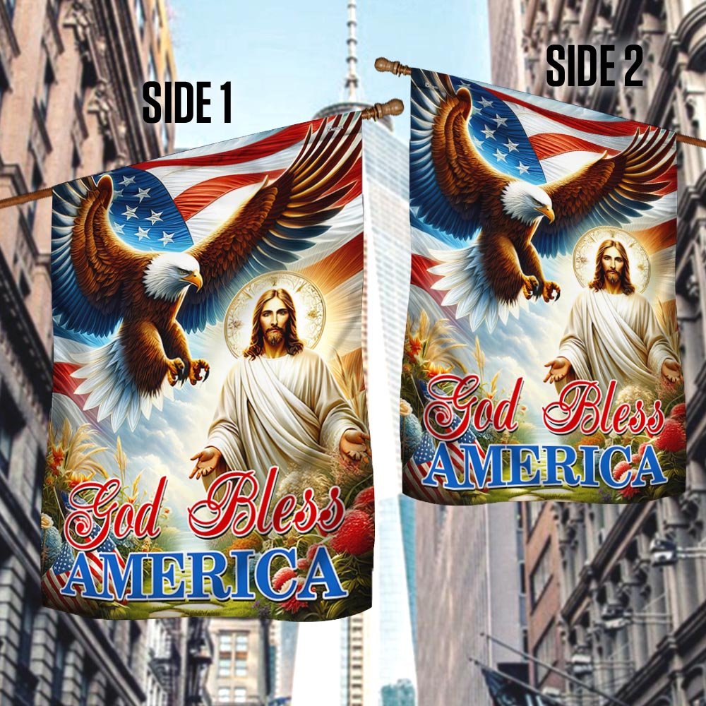Patriotic Eagle Jesus God Bless America Flag - Religious House Flags