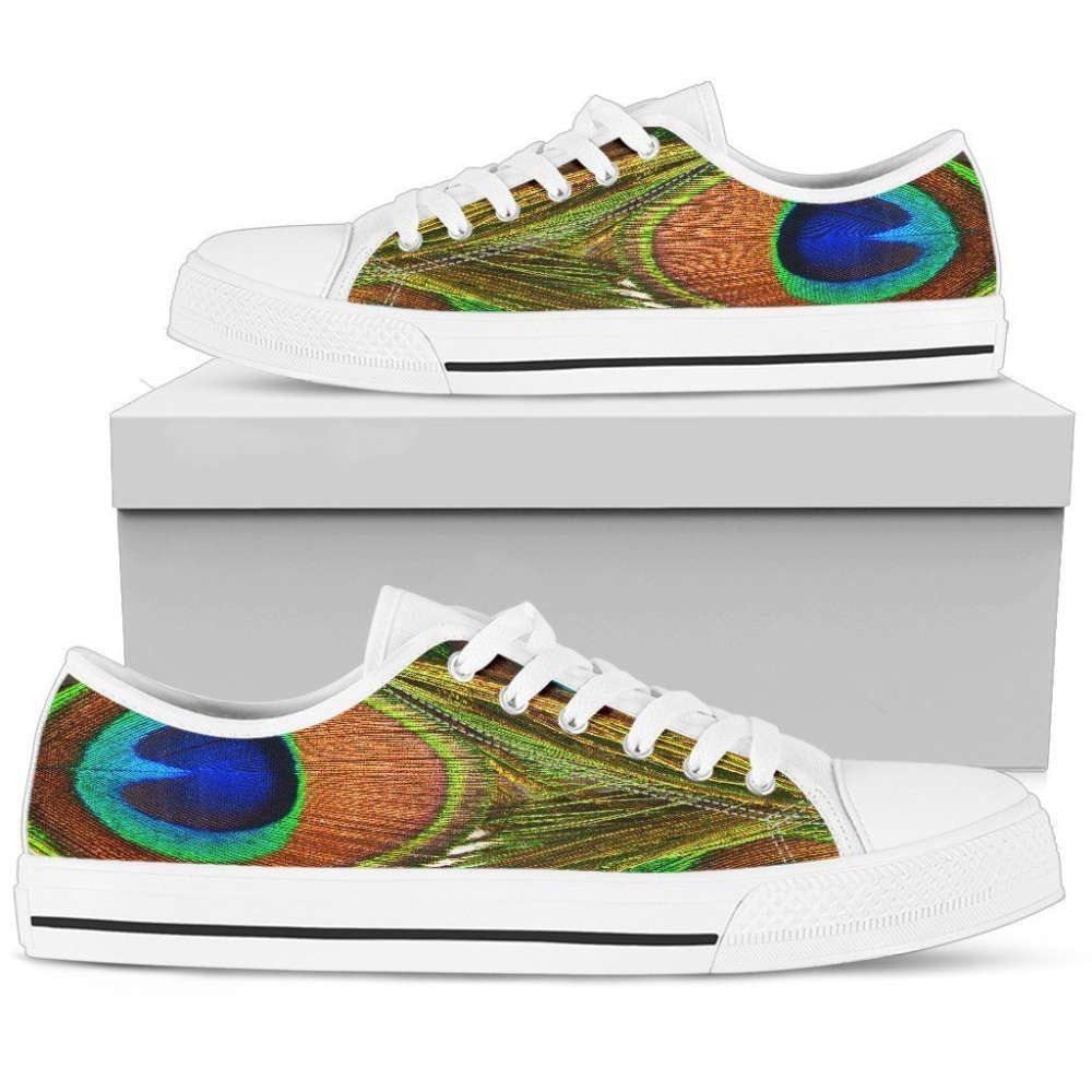 Peacock Print Shoes Women's Low Top Shoes, Low Top Sneaker, Low Top Canvas Shoes