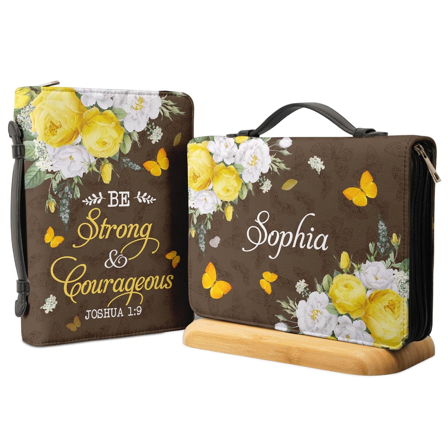 Personalized Bible Cover - Be Strong And Courageous Joshua 1 9 Butterfly Flower Bible Cover for Christians