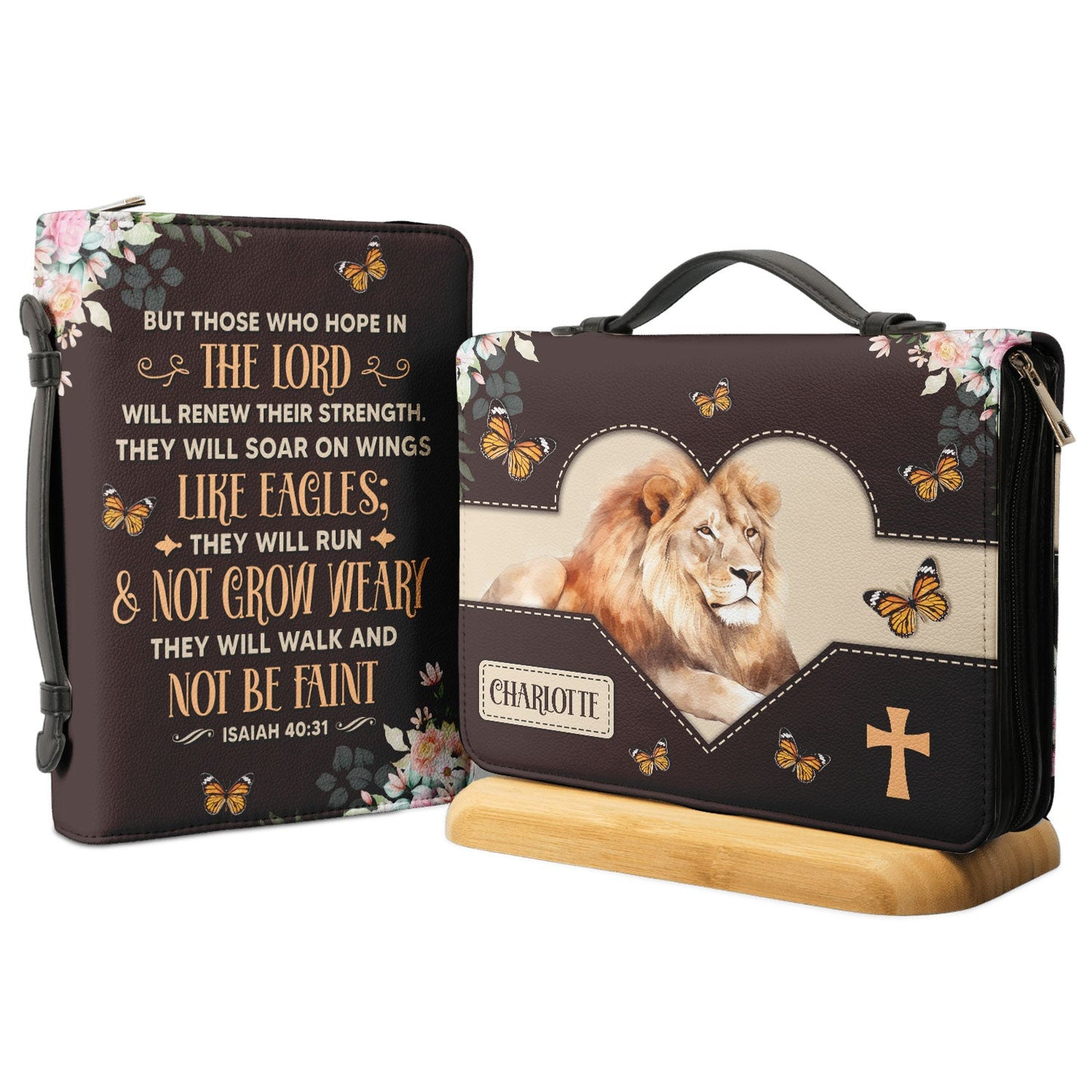 Personalized Bible Cover - But Those Who Hope In The Lord Will Renew Their Strength Isaiah 40 31 Lion Butterfly Bible Cover