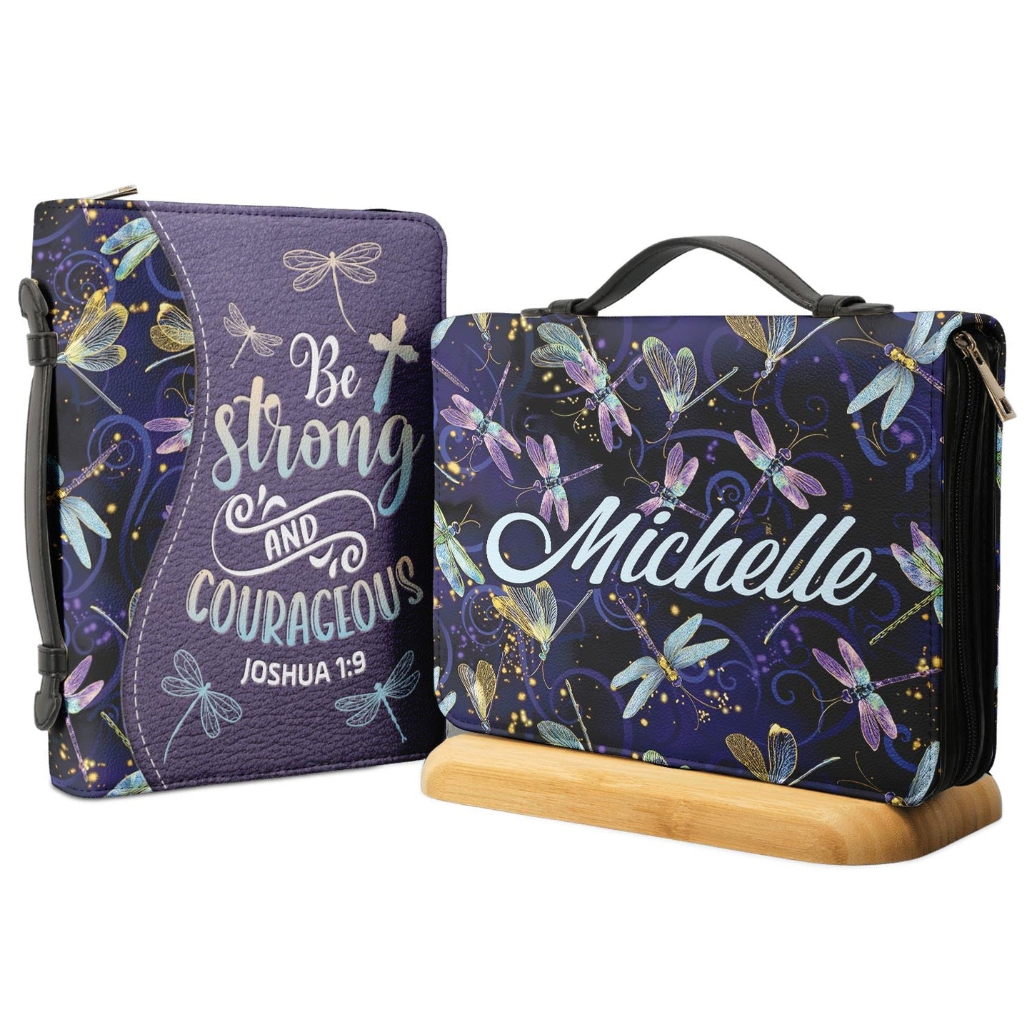 Personalized Bible Cover - Joshua 1 9 Be Strong And Courageous Dragonfly Bible Cover for Christians