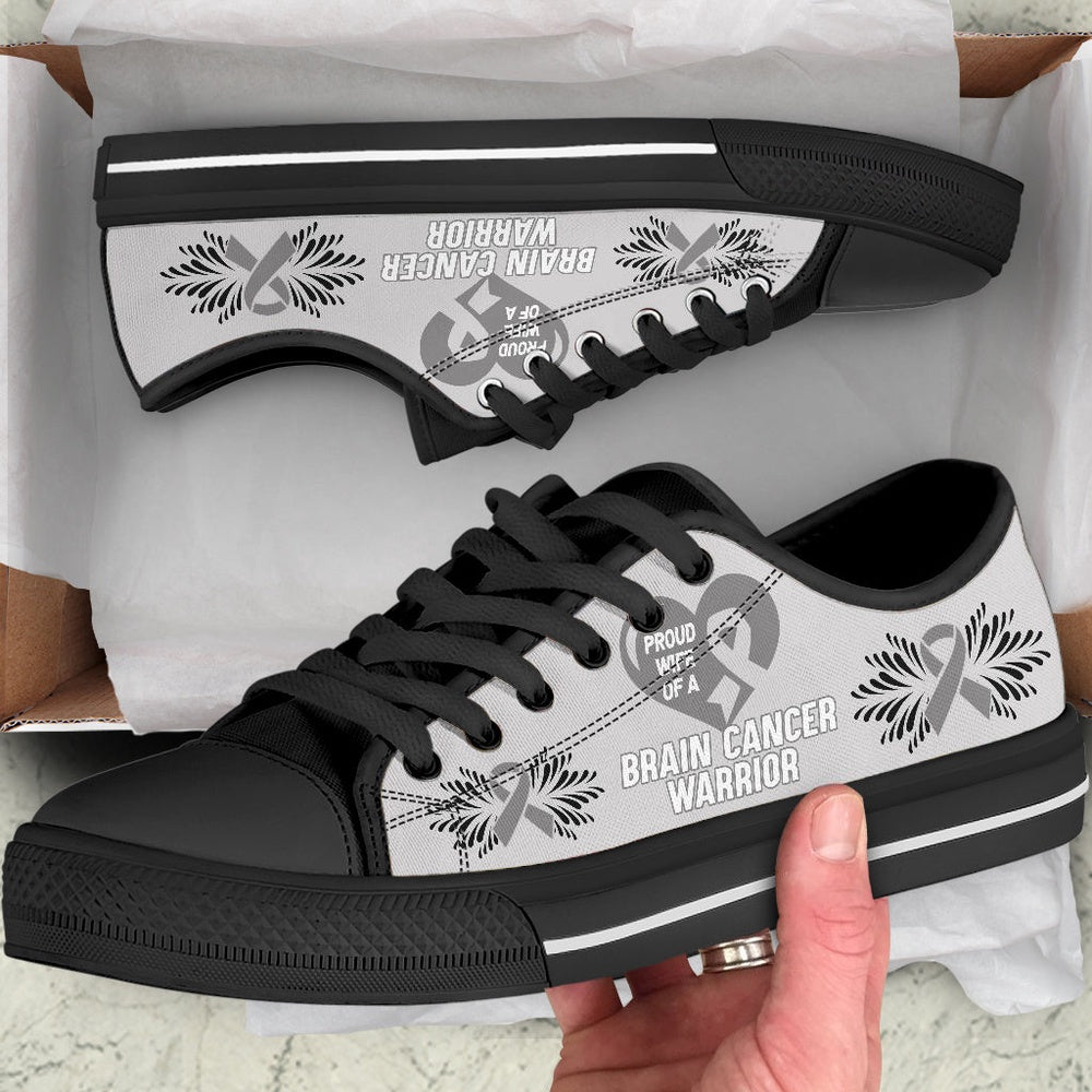 Proud Wife Of Brain Cancer Warrior Low Top Shoes, Breast Cancer Awareness Shoes