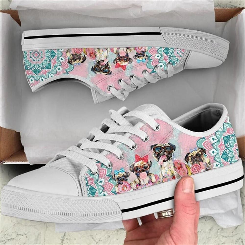 Pug Dog Mandala Pink Canvas Low Top Shoes - Low Top Shoes Mens, Women, Dog Printed Shoes, Canvas Shoes For Men, Women