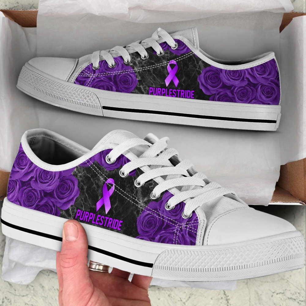 Purplestride Shoes Rose Flower Low Top Shoes Canvas Shoes, Breast Cancer Awareness Shoes