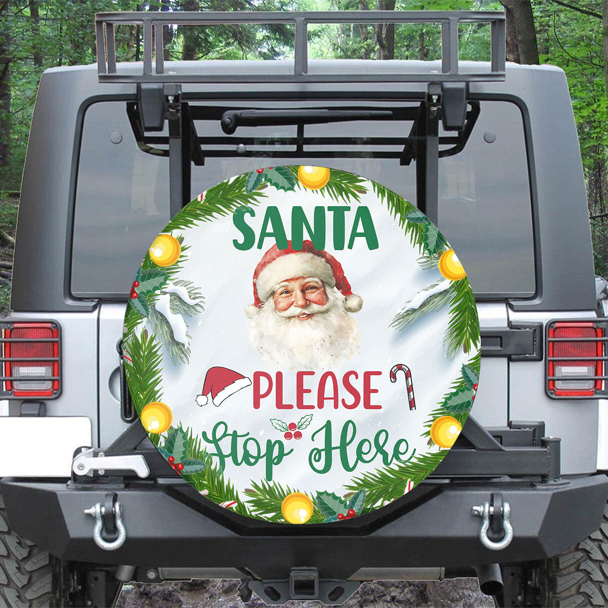 Santa Please Stop Here Car Spare Tire Cover - Christian Tire Cover