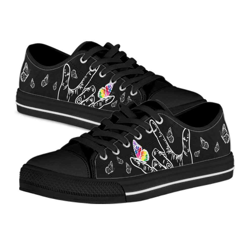 Sign Language Hand Butterfly Pattern Low Top Shoes, Teacher Shoes, Low Top Sneakers