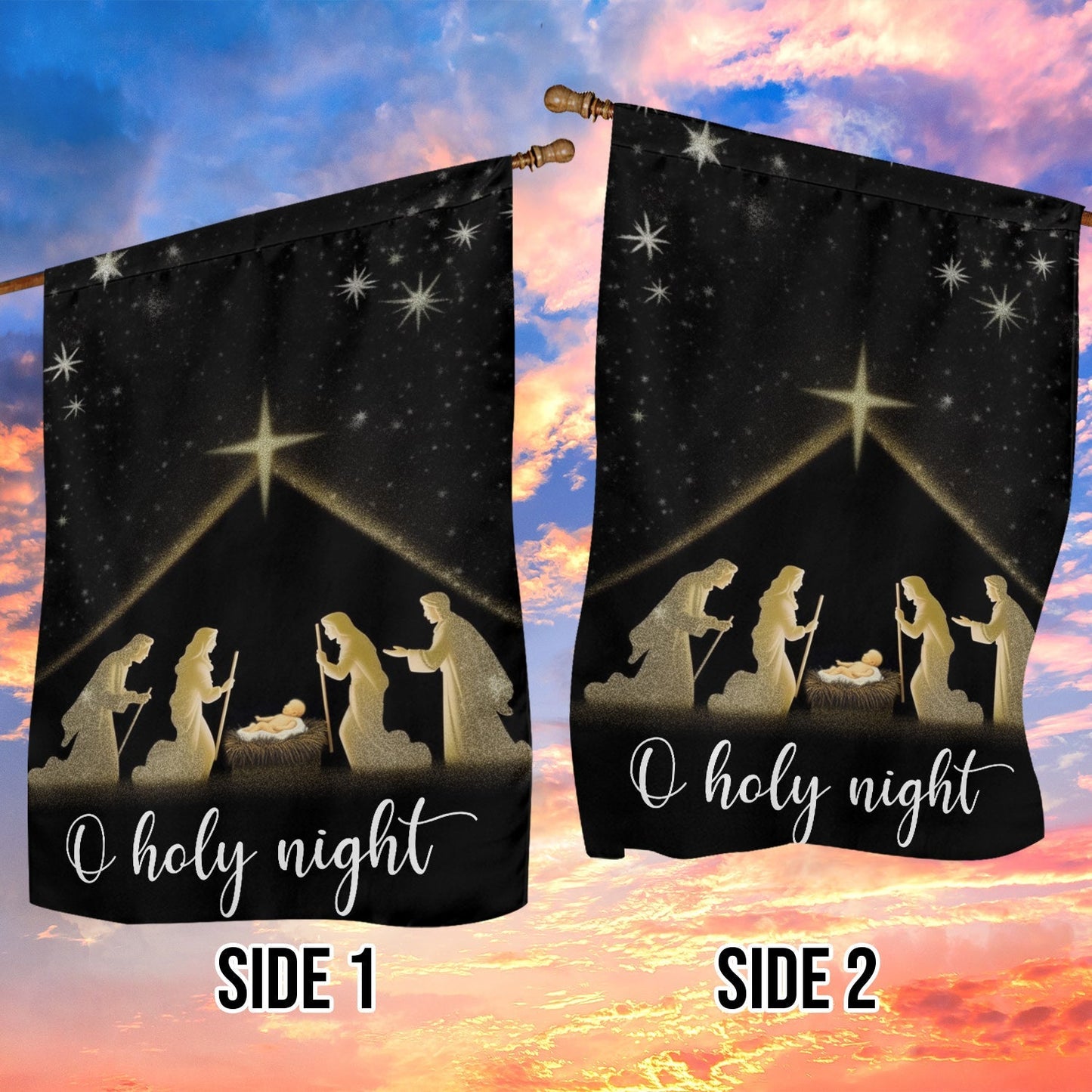 Starry Night Holy Night Nativity A Celebration Of The Birth Religious Christmas Garden Flag - Christian House Flag