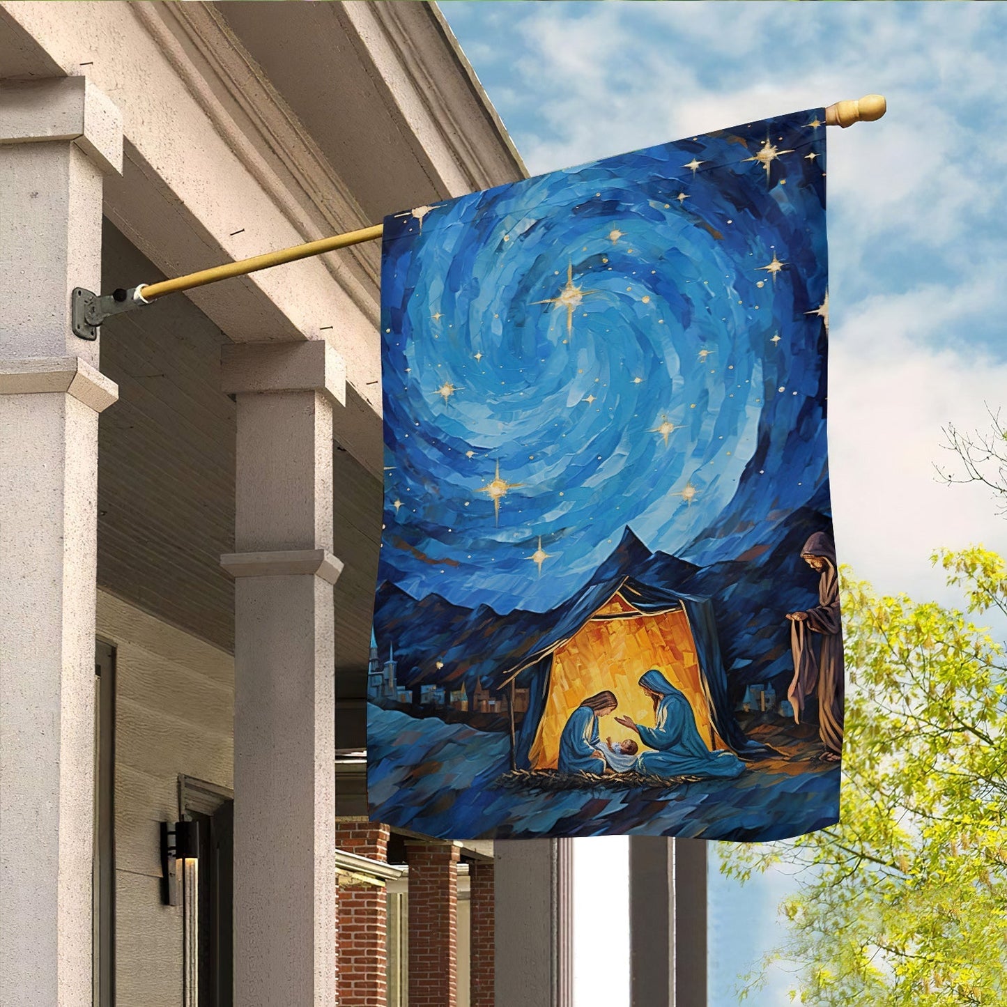Starry Night Of Blessings Christmas Garden Flag & Christian House Flag