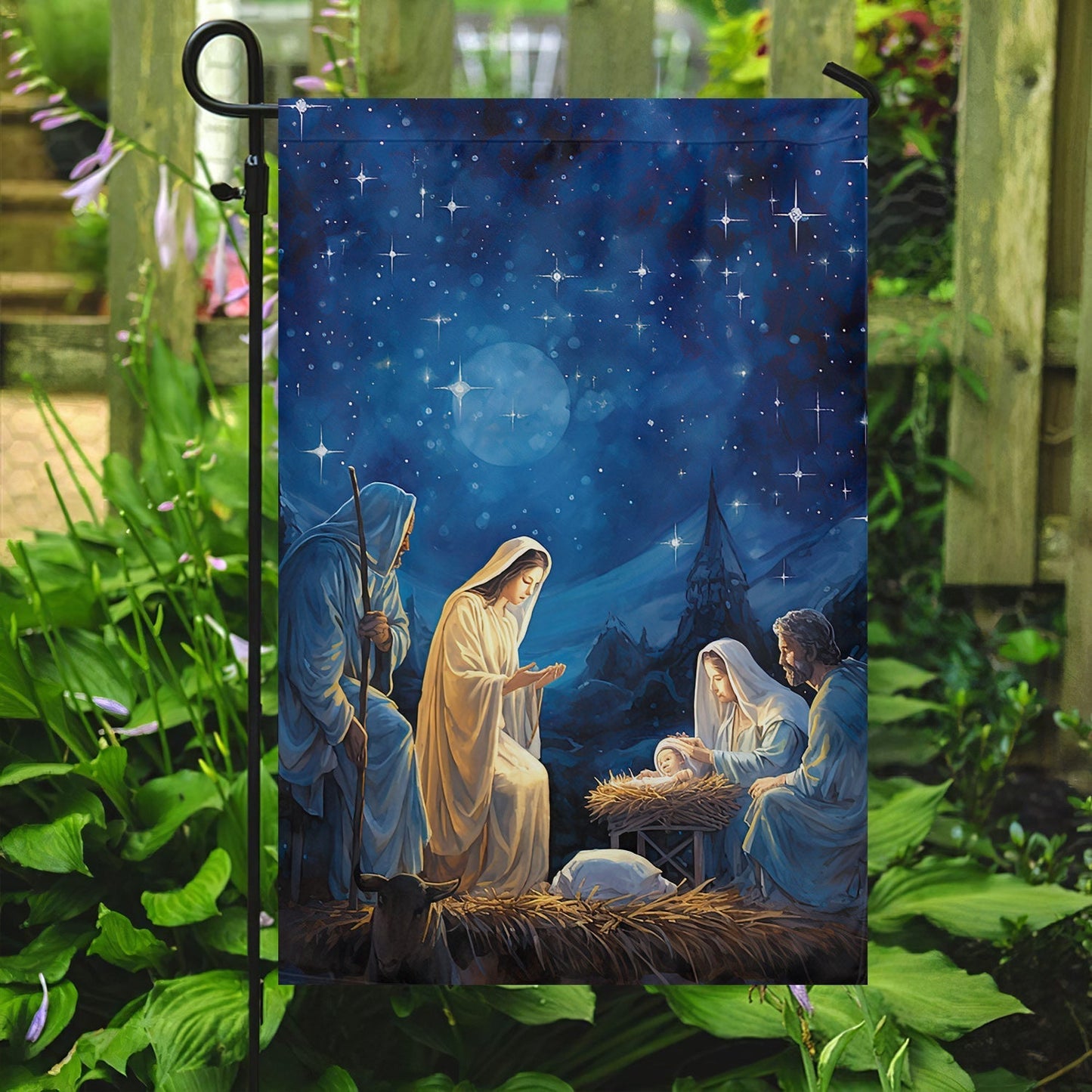 Starry Night Of Blessings The Holy Birth Christmas Garden Flag - Christian House Flag