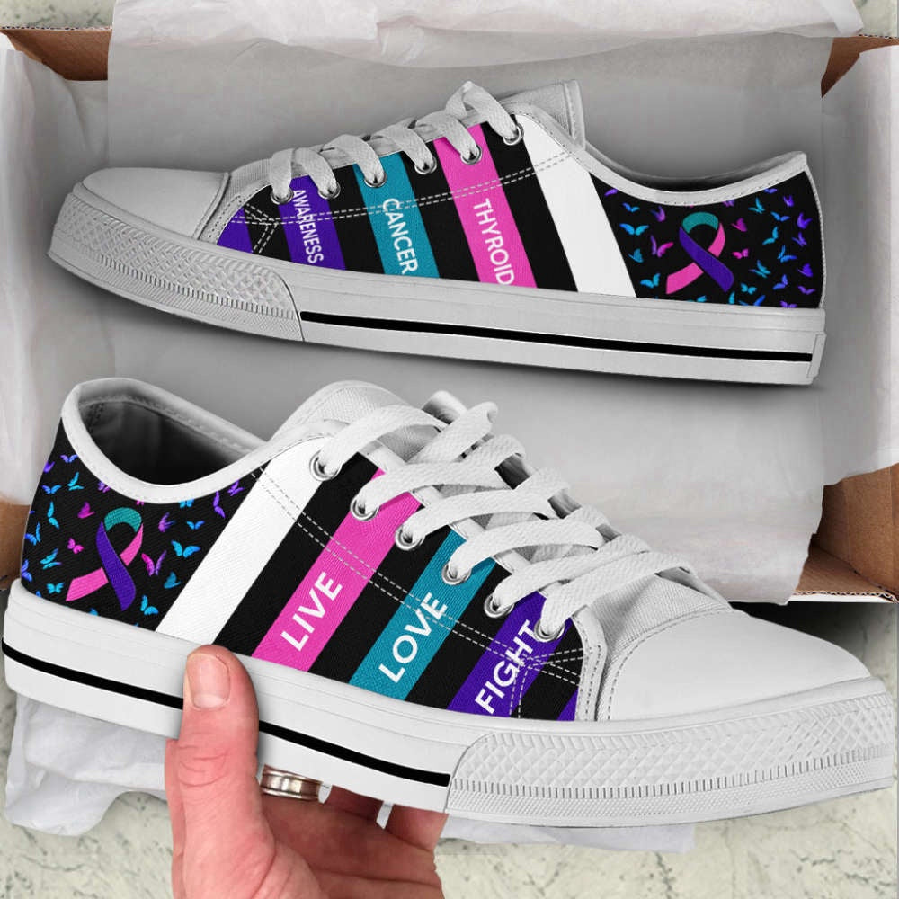 Stylish Thyroid Cancer Plaid Canvas Shoes - Perfect Unisex Gift, Breast Cancer Awareness Shoes