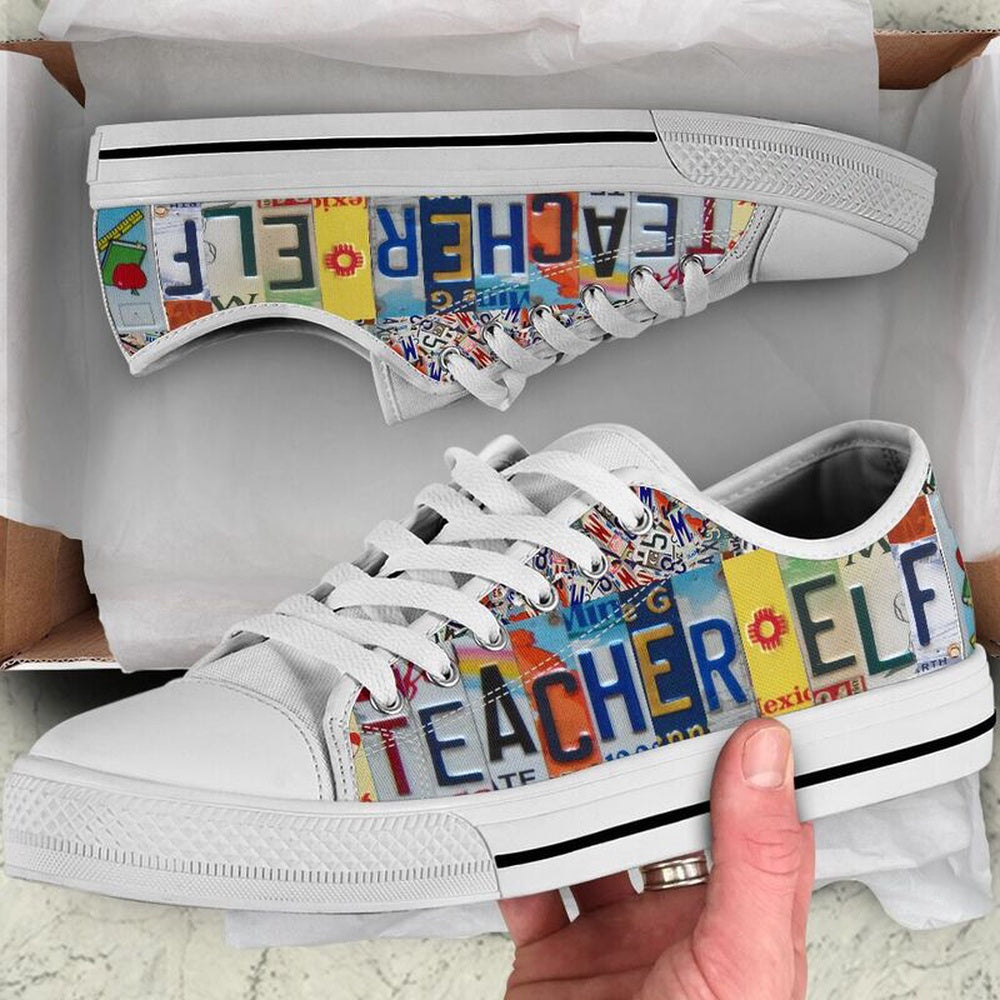 Teacher Elf License Plates Low Top Shoes, Teacher Shoes, Low Top Sneakers