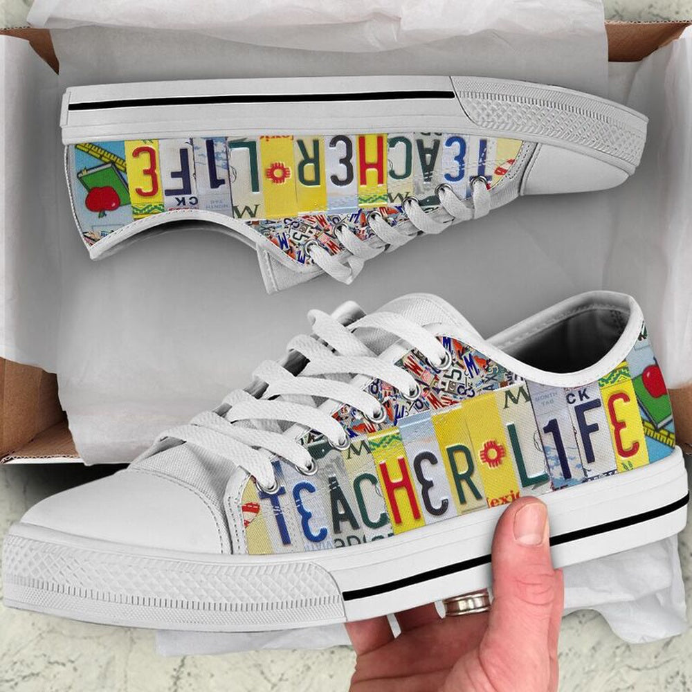 Teacher Life License Plates Low Top Shoes, Teacher Shoes, Low Top Sneakers