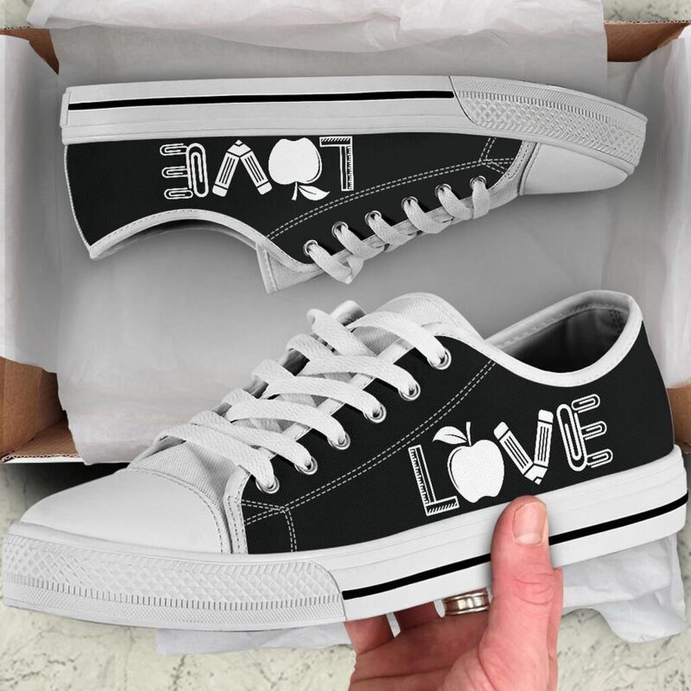Teacher Love Black Low Top Shoes, Teacher Shoes, Low Top Sneakers
