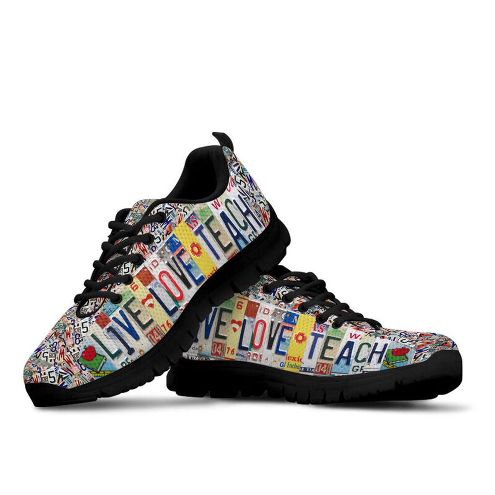 Teacher Sneaker, Art Teacher Live Love License Plates Black Sneakers, Men Shoes, Fun Teacher Shoes
