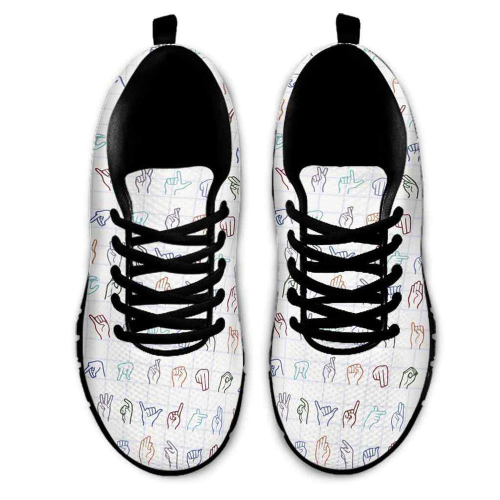 Teacher Sneaker, Sign Language Alphabet Pattern Sneakers Shoes, Fun Teacher Shoes