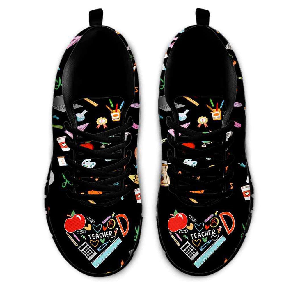 Teacher Sneaker, Teacher Colorful Tools Pattern Love Sneakers Shoes, Fun Teacher Shoes
