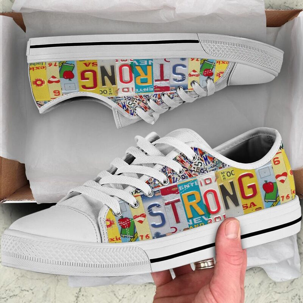 Teacher Strong License Plates Low Top Shoes, Teacher Shoes, Low Top Sneakers