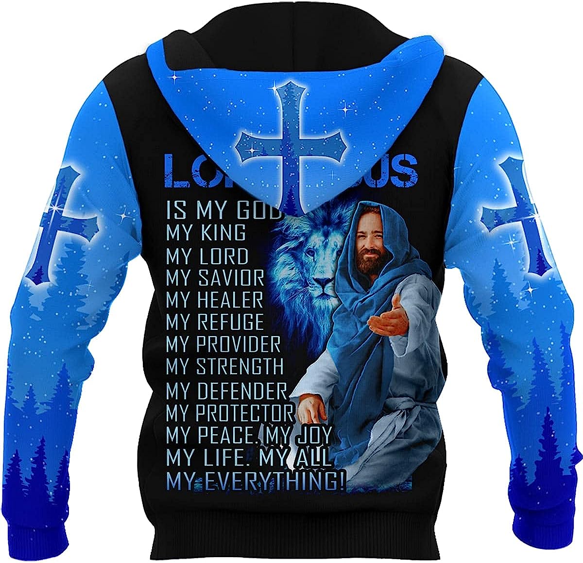 The Cross And The Praying Lion Jesus Focus On Me 3d Hoodies For Women Men - Christian Apparel Hoodies