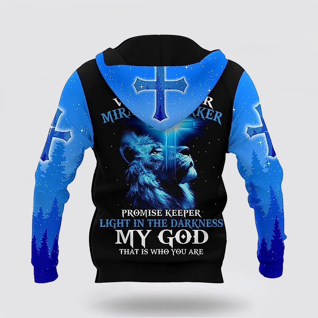 The King Lion Cross Light Blue 3d Hoodies For Women Men - Christian Apparel Hoodies