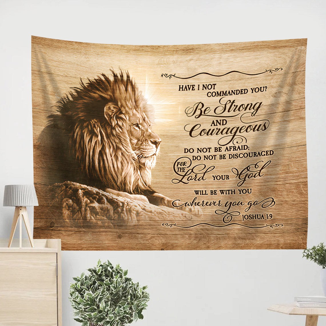 The Lion Be Strong And Courageous Tapestry - Christian Wall Tapestries