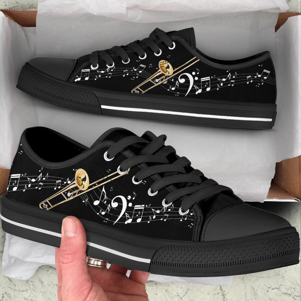Trombone Musical Notes Wavy Low Top Musicshoes, Canvas Shoes Design, Low Top Sneaker