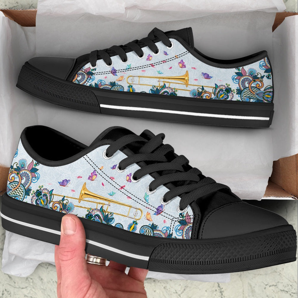 Trombone Paisley Low Top Music Shoes, Canvas Shoes Design, Low Top Sneaker
