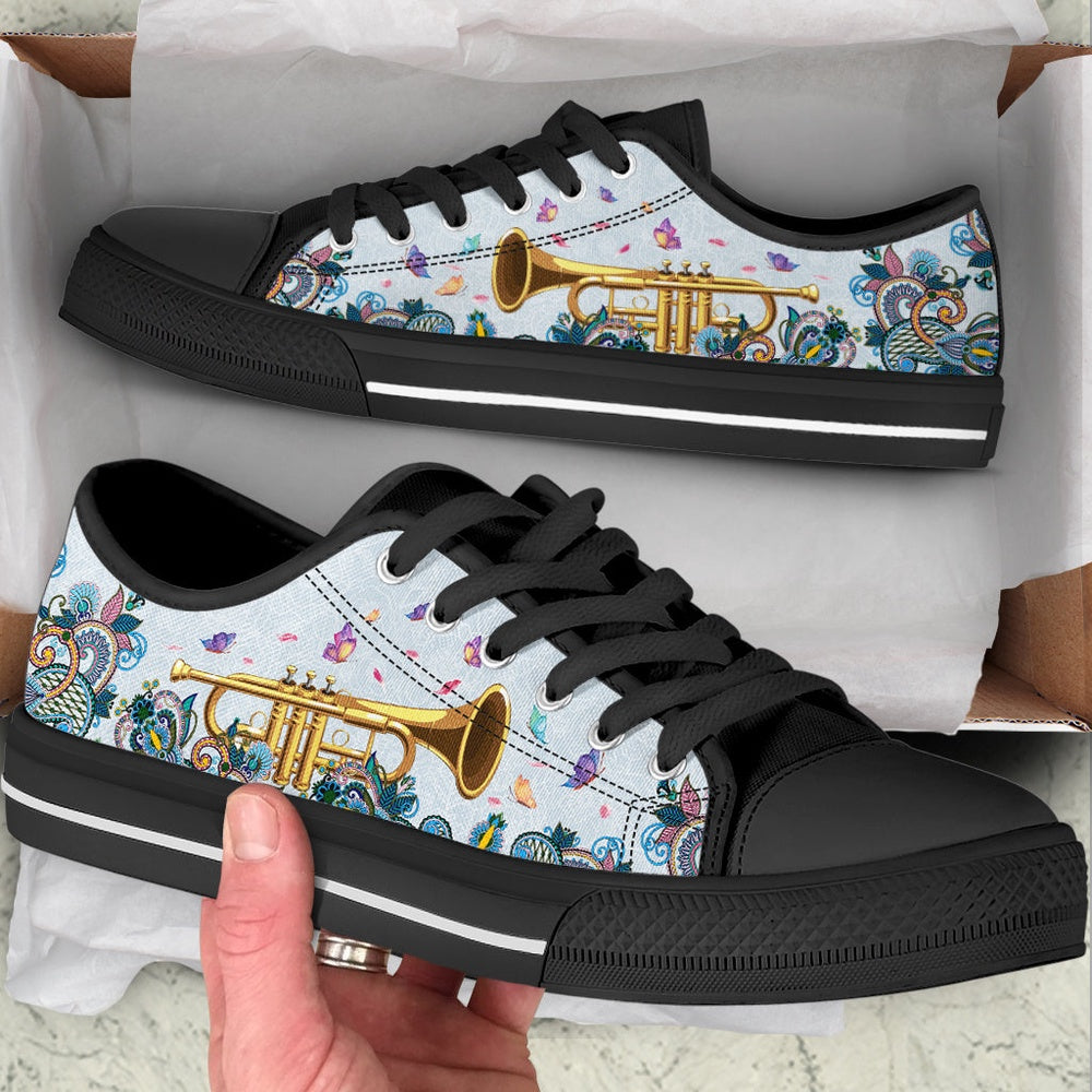 Trumpet Paisley Low Top Music Shoes, Canvas Shoes Design, Low Top Sneaker