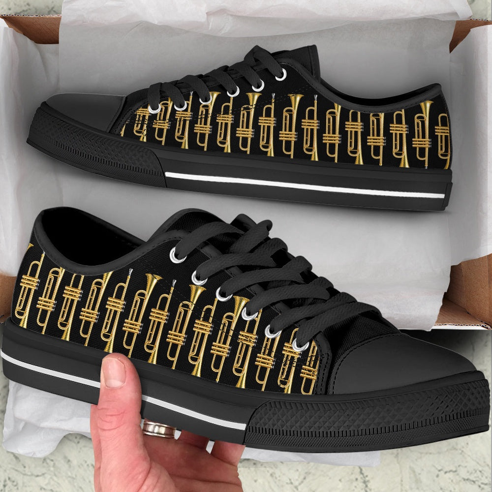 Trumpet Pattern Low Top Music Shoes, Canvas Shoes Design, Low Top Sneaker