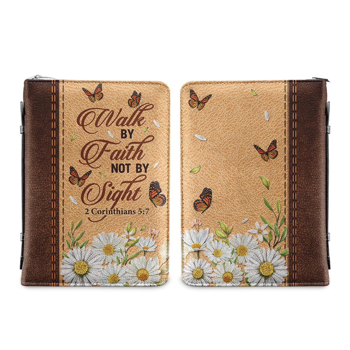 Walk By Faith Not By Sight 2 Corinthians 5 7 Butterfly Daisy Personalized Bible Cover - Inspirational Bible Covers For Women