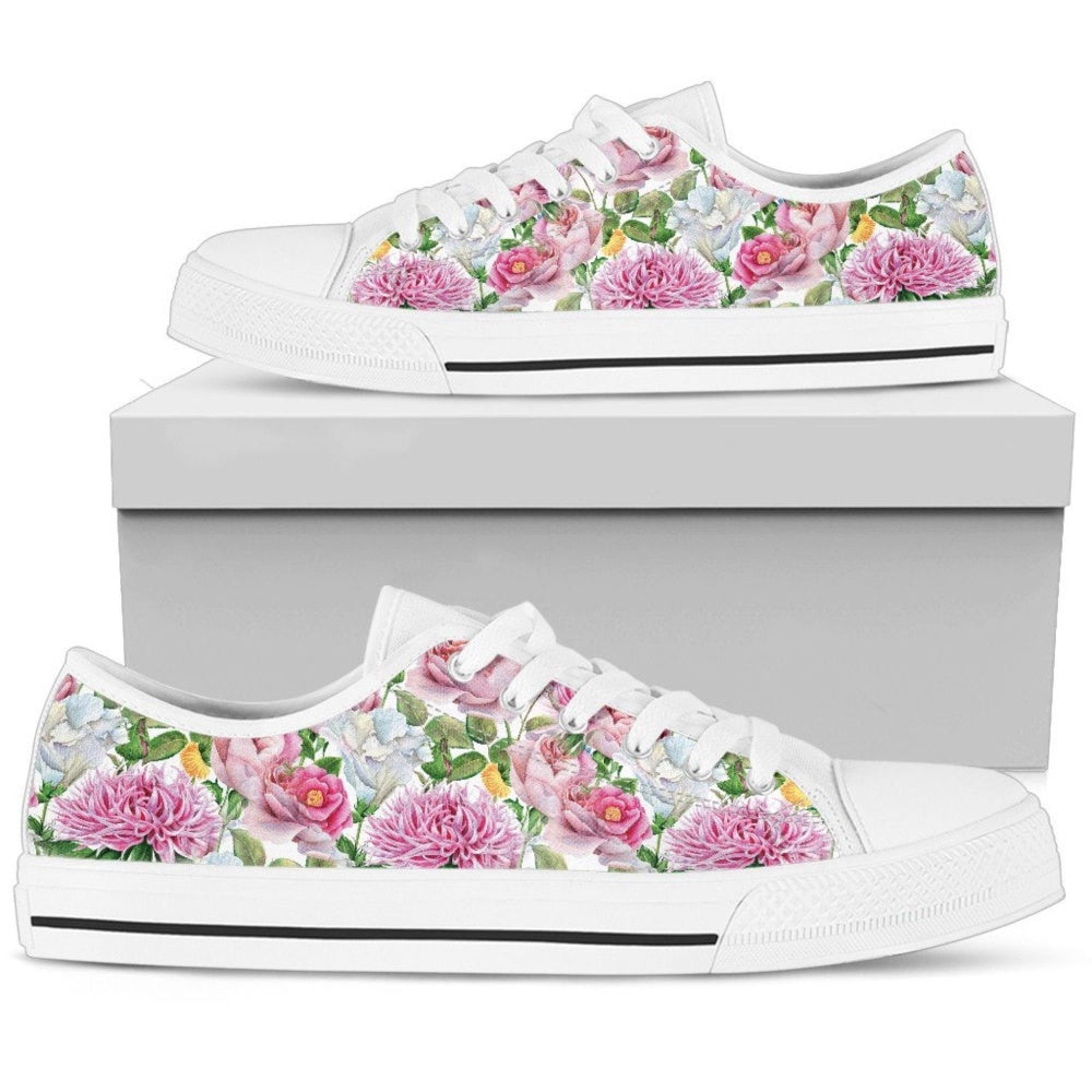 Watercolor Floral Women's Low Top Shoes, Low Top Sneaker, Low Top Canvas Shoes