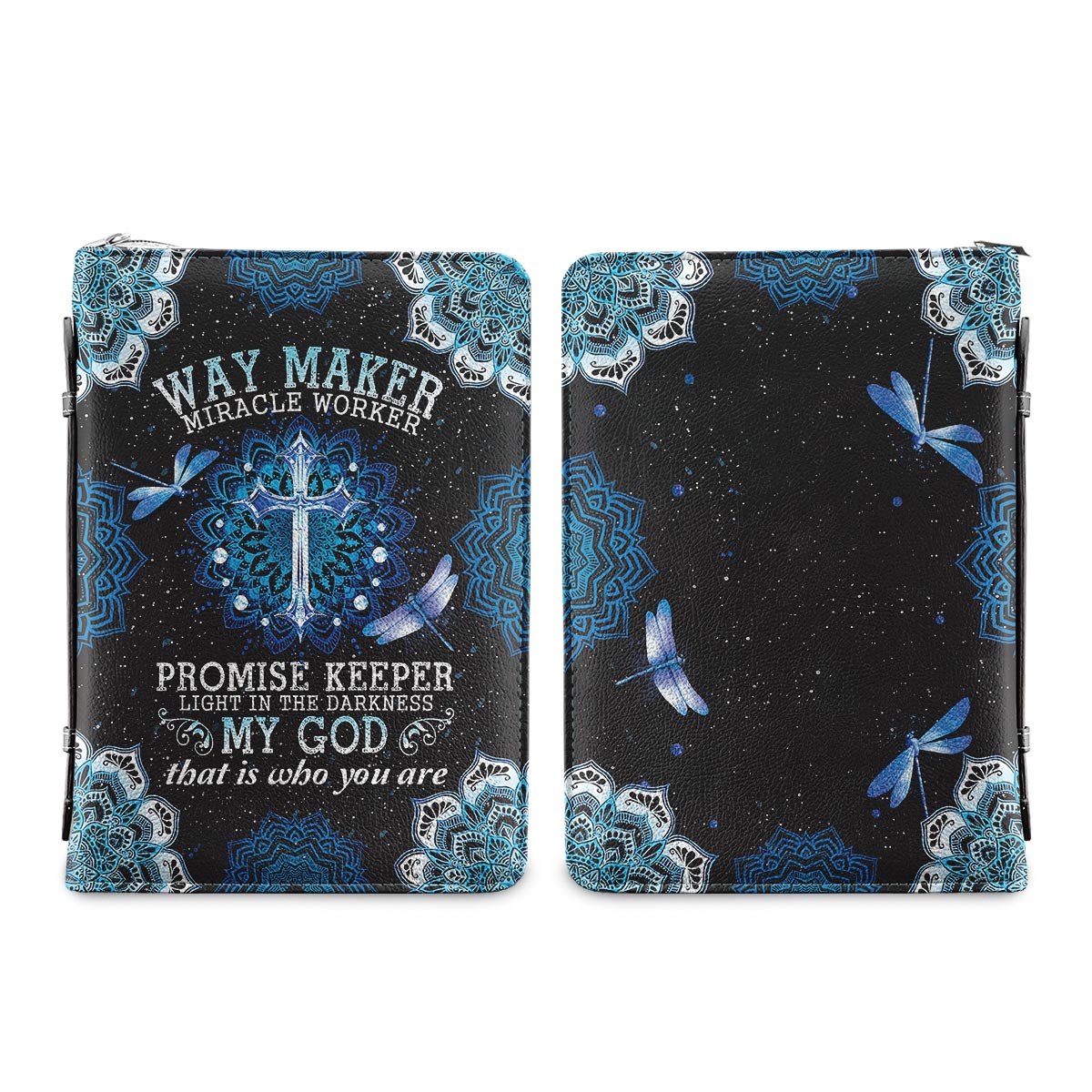 Way Maker Miracle Worker Dragonfly Blue Mandala Personalized Bible Cover - Inspirational Bible Covers For Women